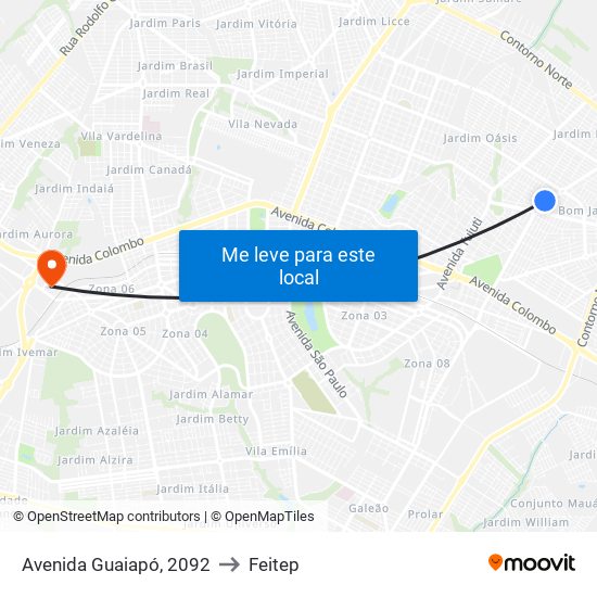Avenida Guaiapó, 2092 to Feitep map
