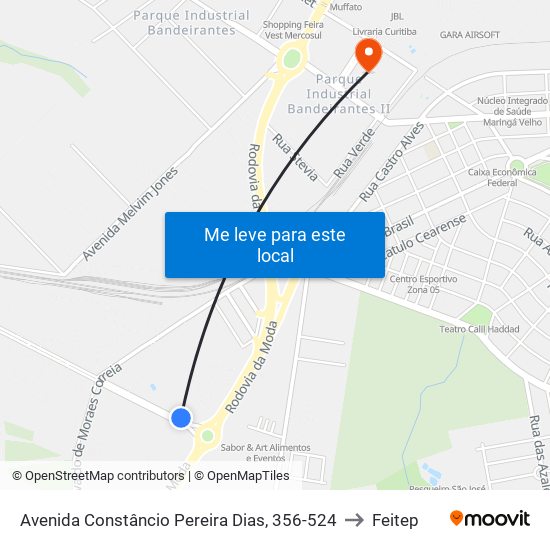 Avenida Constâncio Pereira Dias, 356-524 to Feitep map