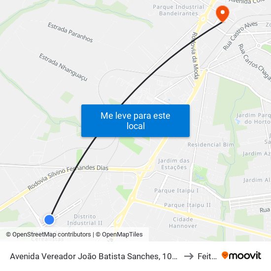 Avenida Vereador João Batista Sanches, 1062-1226 to Feitep map