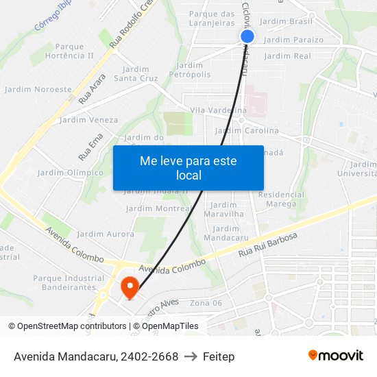 Avenida Mandacaru, 2402-2668 to Feitep map