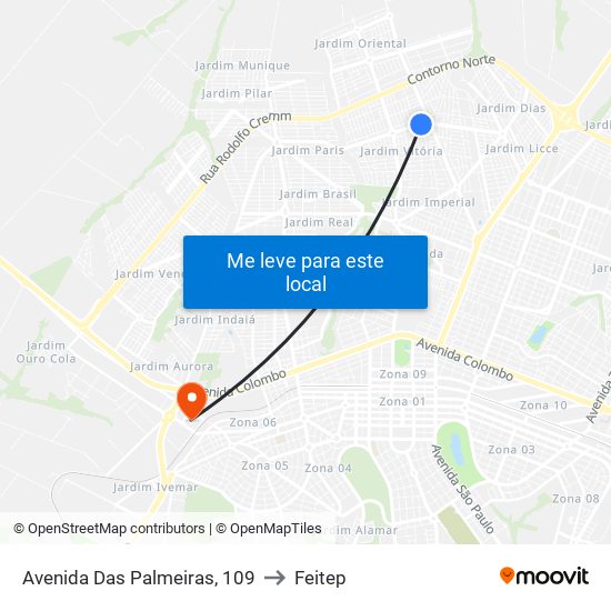 Avenida Das Palmeiras, 109 to Feitep map