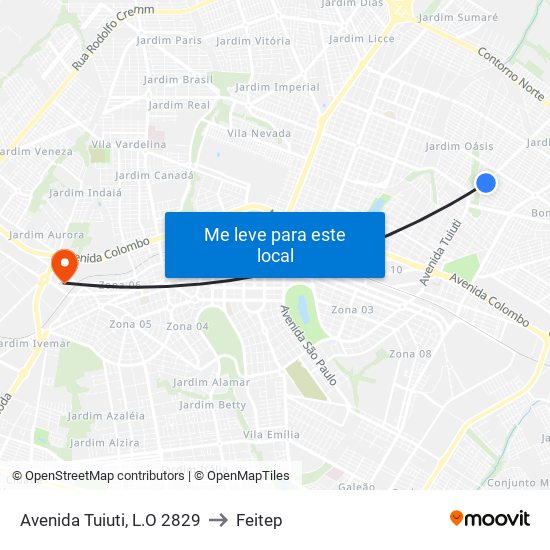 Avenida Tuiuti, L.O 2829 to Feitep map