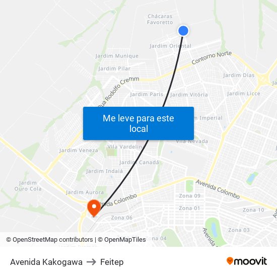 Avenida Kakogawa to Feitep map