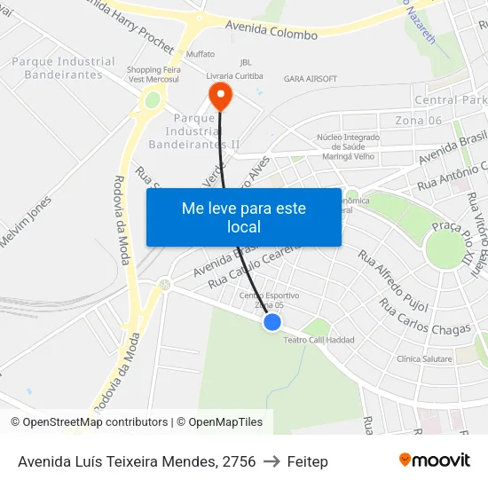Avenida Luís Teixeira Mendes, 2756 to Feitep map