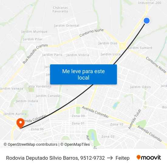Rodovia Deputado Sílvio Barros, 9512-9732 to Feitep map