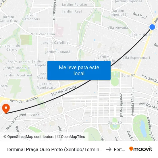 Terminal Praça Ouro Preto (Sentido/Terminal) to Feitep map
