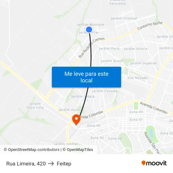 Rua Limeira, 420 to Feitep map