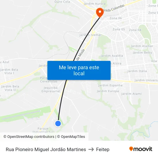 Rua Pioneiro Miguel Jordão Martines to Feitep map