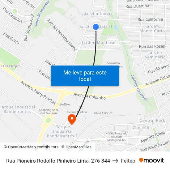 Rua Pioneiro Rodolfo Pinheiro Lima, 276-344 to Feitep map
