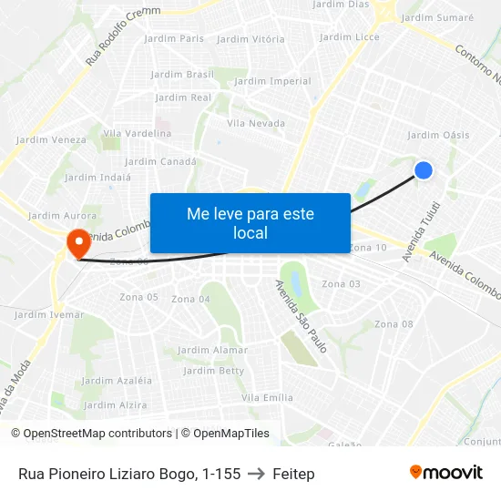 Rua Pioneiro Liziaro Bogo, 1-155 to Feitep map