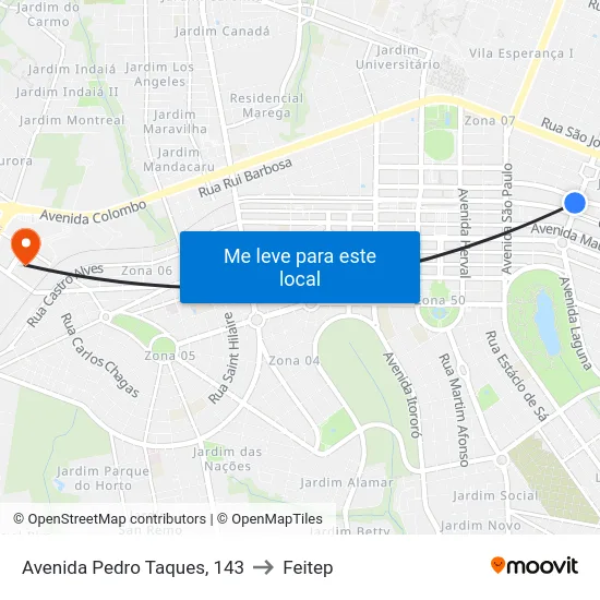 Avenida Pedro Taques, 143 to Feitep map