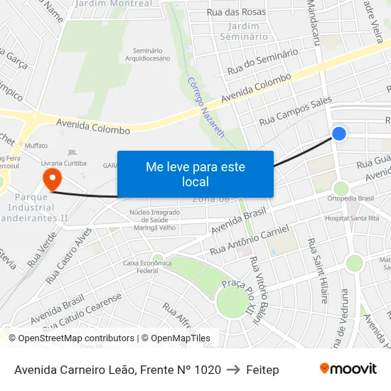 Avenida Carneiro Leão, Frente  Nº 1020 to Feitep map