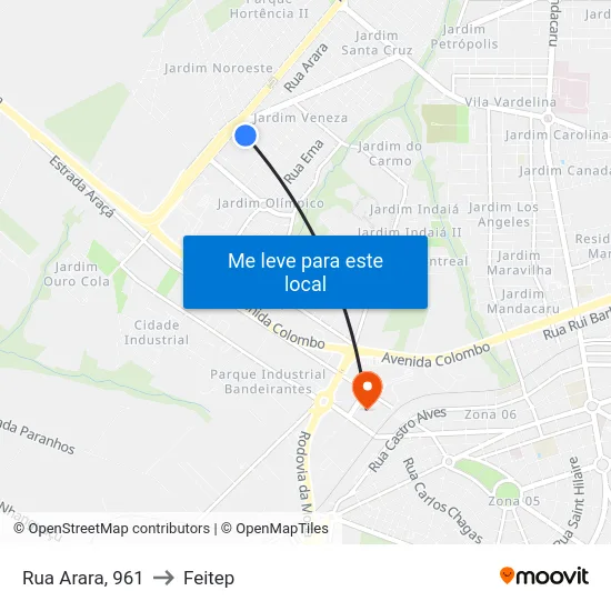 Rua Arara, 961 to Feitep map
