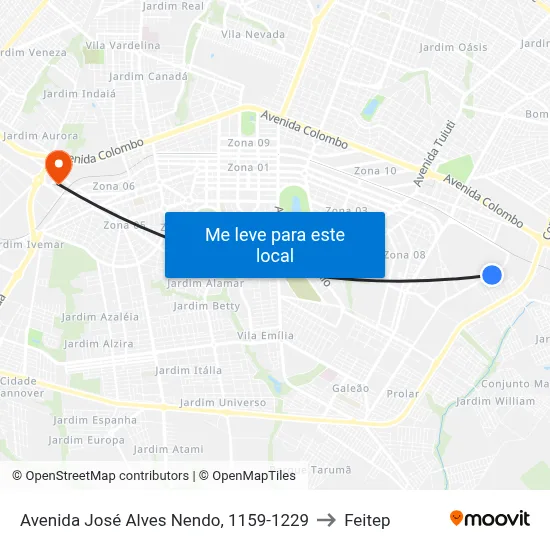 Avenida José Alves Nendo, 1159-1229 to Feitep map