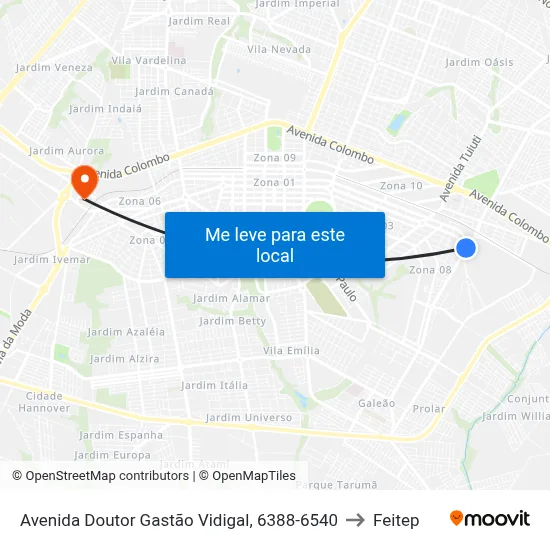 Avenida Doutor Gastão Vidigal, 6388-6540 to Feitep map
