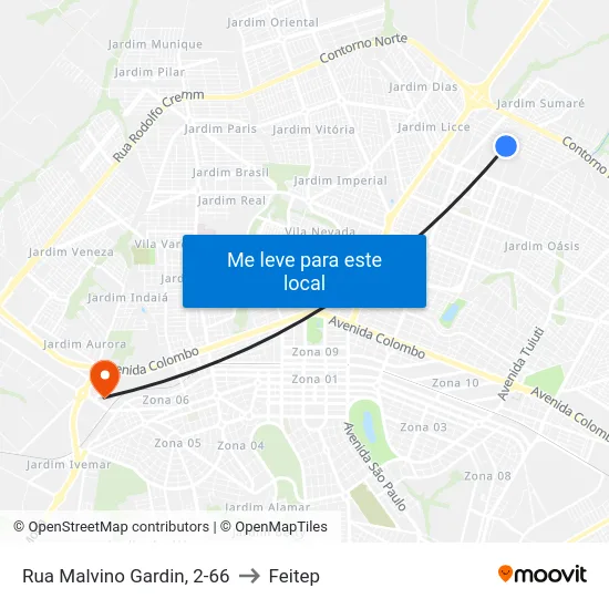 Rua Malvino Gardin, 2-66 to Feitep map