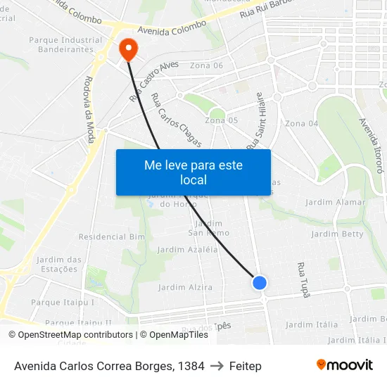 Avenida Carlos Correa Borges, 1384 to Feitep map
