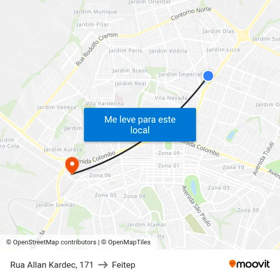 Rua Allan Kardec, 171 to Feitep map