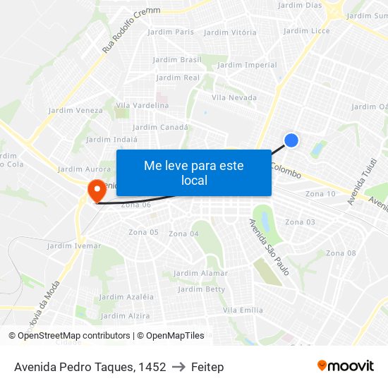 Avenida Pedro Taques, 1452 to Feitep map