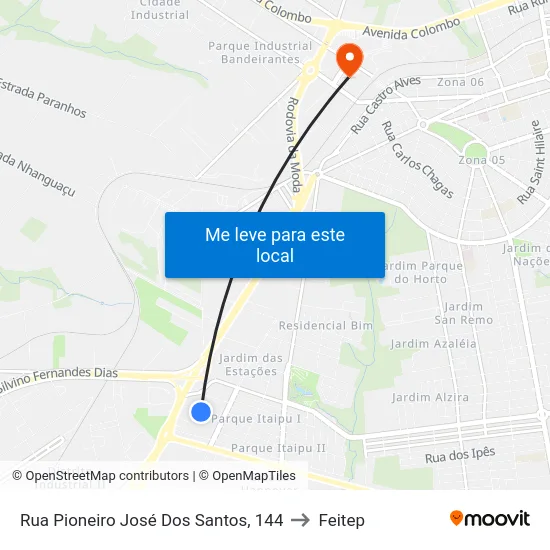Rua Pioneiro José Dos Santos, 144 to Feitep map