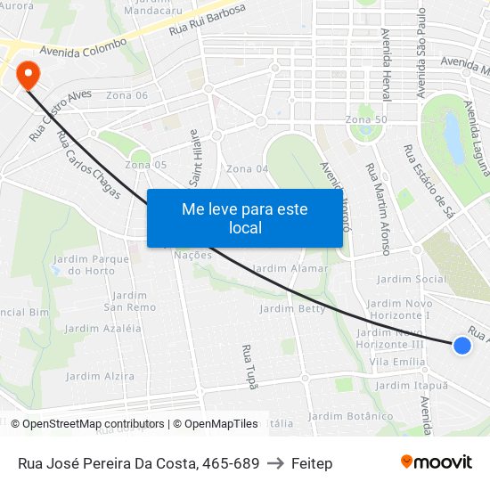 Rua José Pereira Da Costa, 465-689 to Feitep map