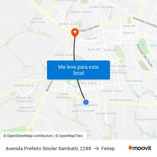 Avenida Prefeito Sincler Sambatti, 2288 to Feitep map