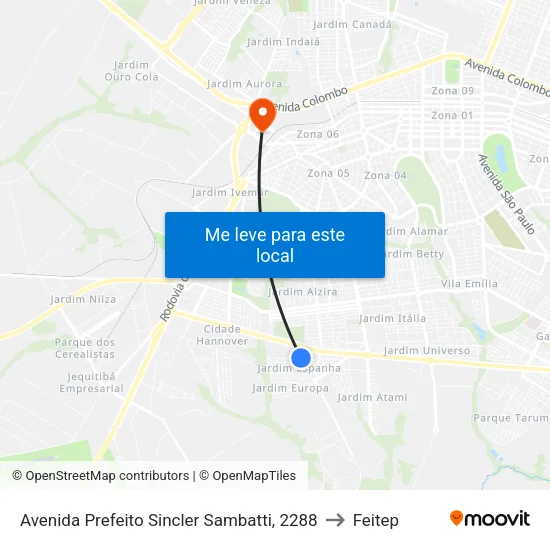 Avenida Prefeito Sincler Sambatti, 2288 to Feitep map