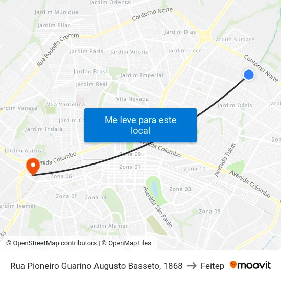 Rua Pioneiro Guarino Augusto Basseto, 1868 to Feitep map