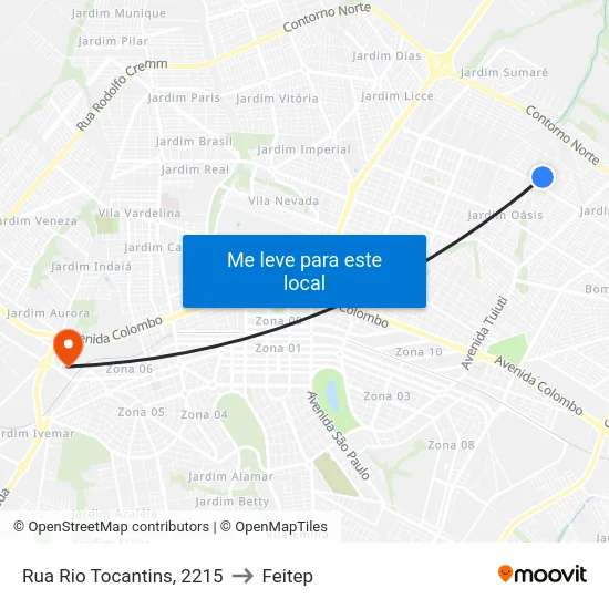 Rua Rio Tocantins, 2215 to Feitep map