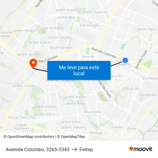 Avenida Colombo, 3265-3343 to Feitep map