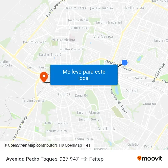 Avenida Pedro Taques, 927-947 to Feitep map
