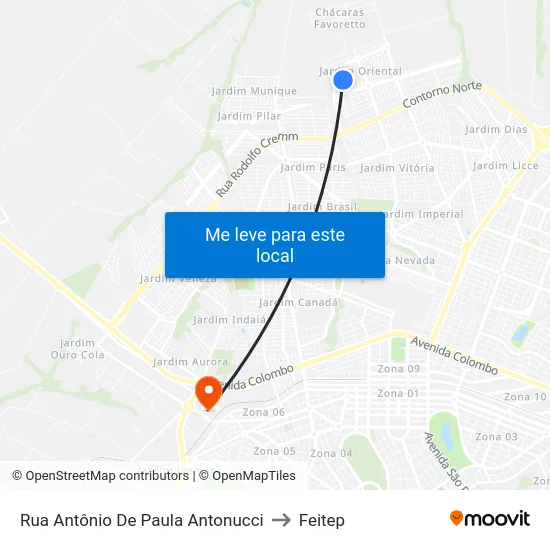 Rua Antônio De Paula Antonucci to Feitep map