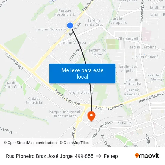 Rua Pioneiro Braz José Jorge, 499-855 to Feitep map