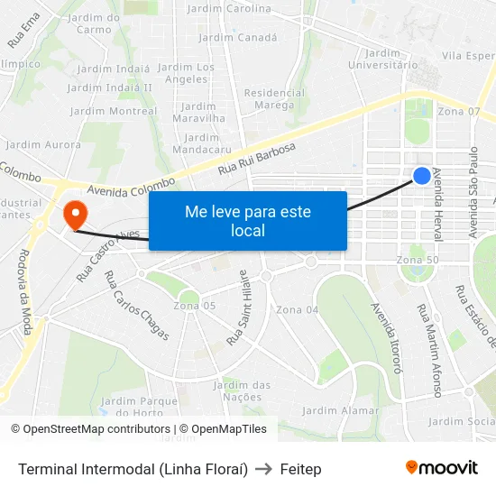 Terminal Intermodal (Linha Floraí) to Feitep map