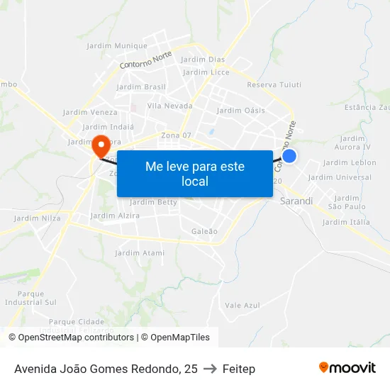 Avenida João Gomes Redondo, 25 to Feitep map