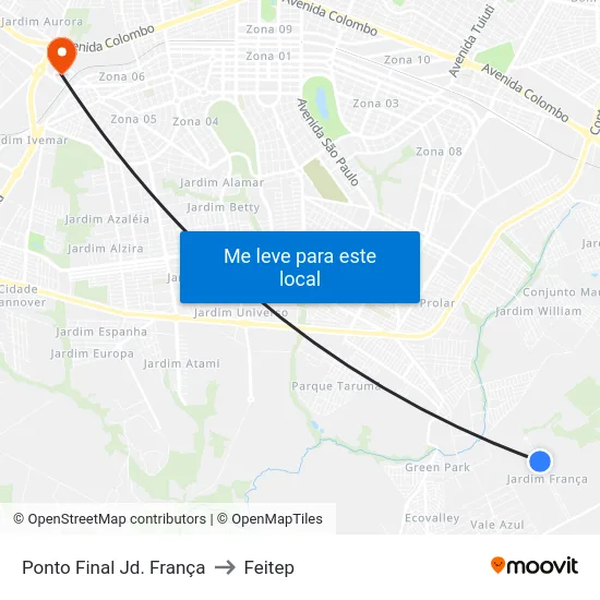 Ponto Final Jd. França to Feitep map