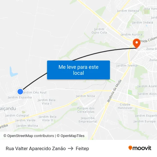 Rua Valter Aparecido Zanão to Feitep map