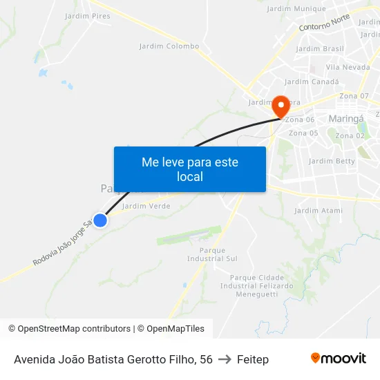 Avenida João Batista Gerotto Filho, 56 to Feitep map