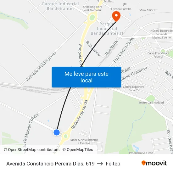 Avenida Constâncio Pereira Dias, 619 to Feitep map