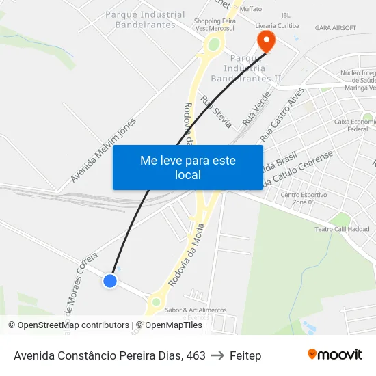 Avenida Constâncio Pereira Dias, 463 to Feitep map