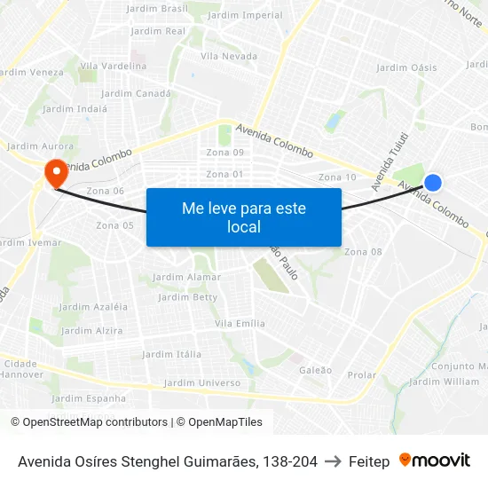 Avenida Osíres Stenghel Guimarães, 138-204 to Feitep map
