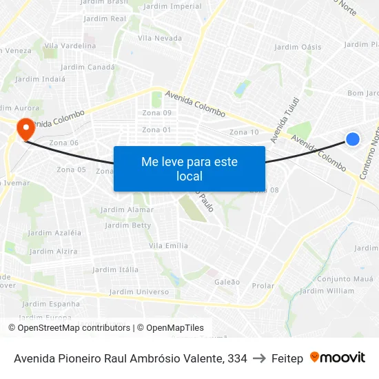 Avenida Pioneiro Raul Ambrósio Valente, 334 to Feitep map