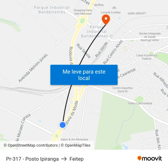 Pr-317 - Posto Ipiranga to Feitep map