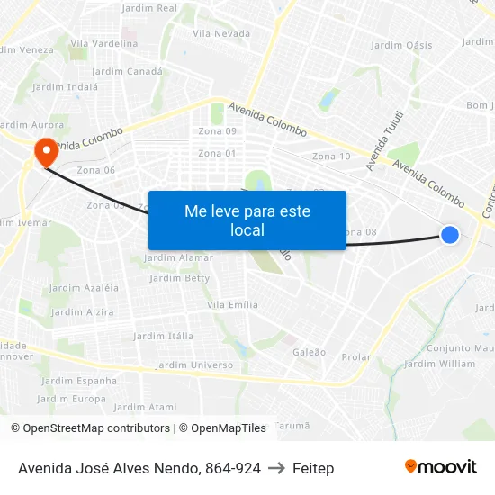 Avenida José Alves Nendo, 864-924 to Feitep map