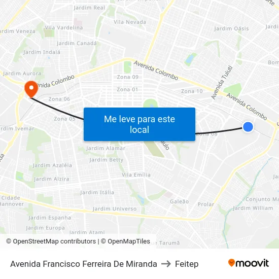 Avenida Francisco Ferreira De Miranda to Feitep map