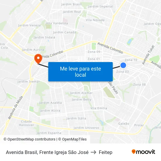 Avenida Brasil, Frente Igreja São José to Feitep map