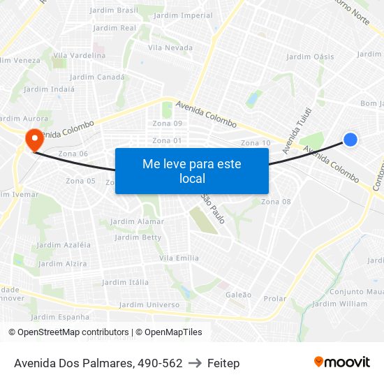 Avenida Dos Palmares, 490-562 to Feitep map