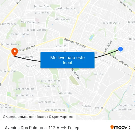 Avenida Dos Palmares, 112-A to Feitep map