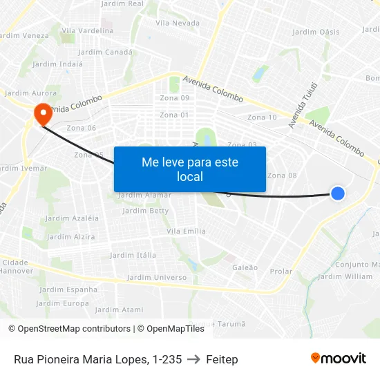 Rua Pioneira Maria Lopes, 1-235 to Feitep map