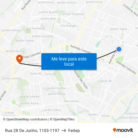 Rua 28 De Junho, 1103-1197 to Feitep map